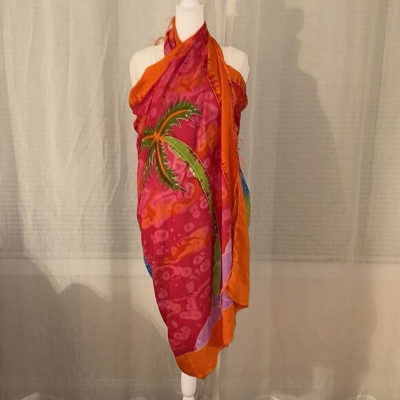Cleopatra Neon Colored Pink Orange Blue Green White Tropical Beach Wrap Scarf - Picture 1 of 11